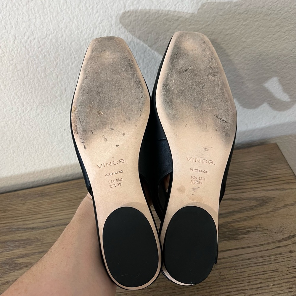 Vince Vida Slingback black soft leather flat square toe sz 8.5 - Picture 11 of 12